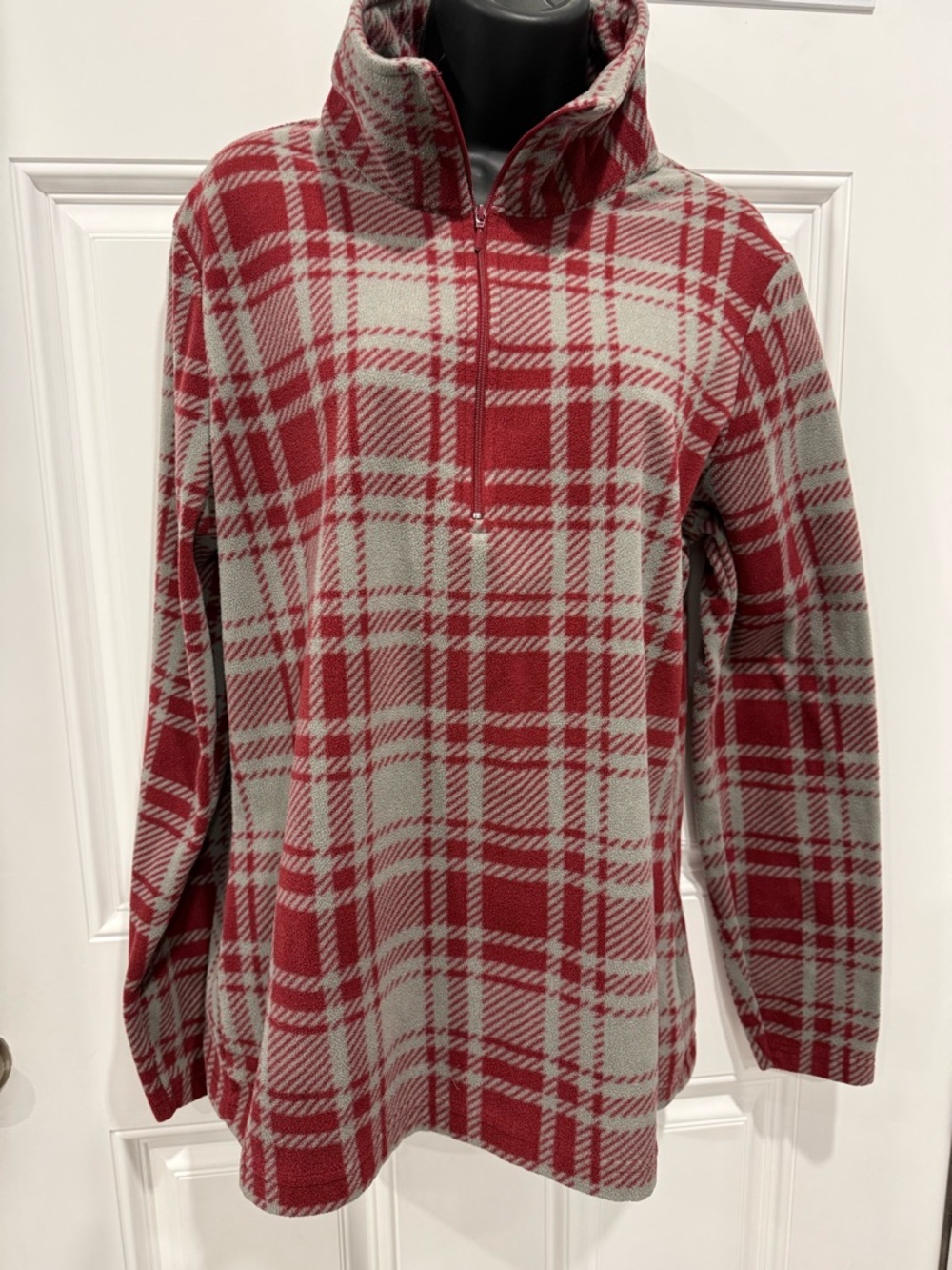Natural Reflections Red and Cream Plaid Half-Zip Fleece Pullover